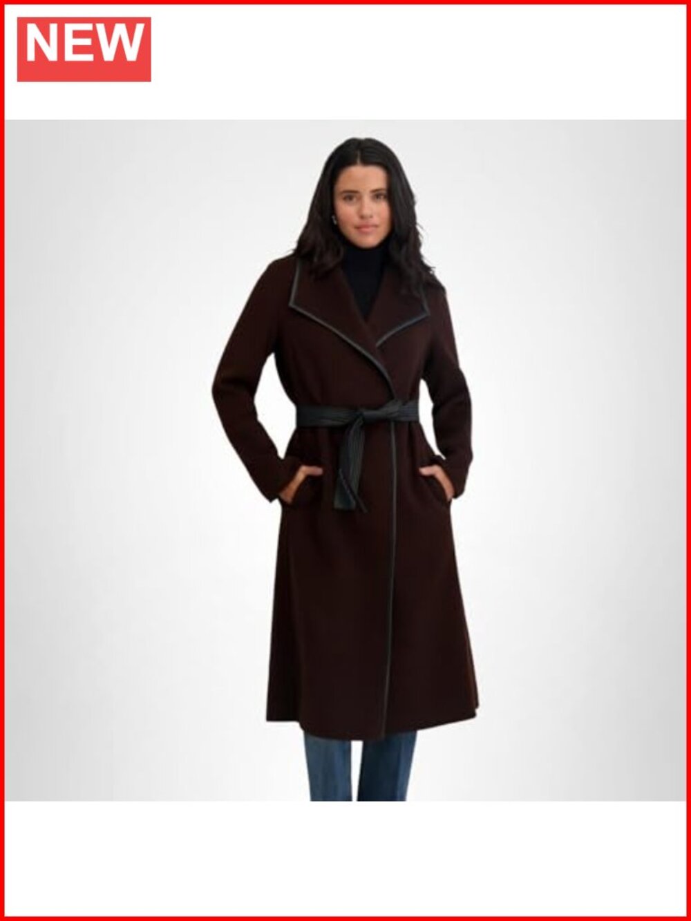 Fitted Tweed Coat with Belt Wool Blend